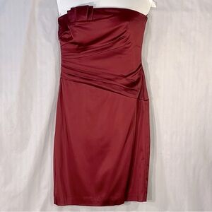 White House Black Market Red Satin Strapless Cocktail Party Dress Prom 4 👍
